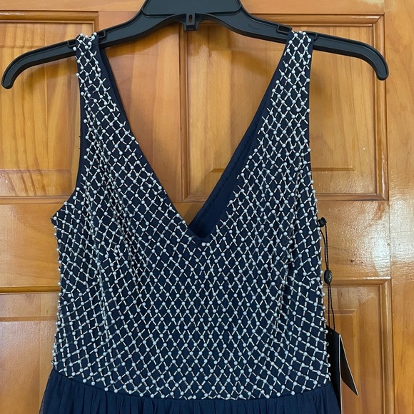 Adrianna Papell Anthropologie Bryce Navy Tulle Maxi Dress Gown Beaded Sz 0 NWT - Picture 6 of 16